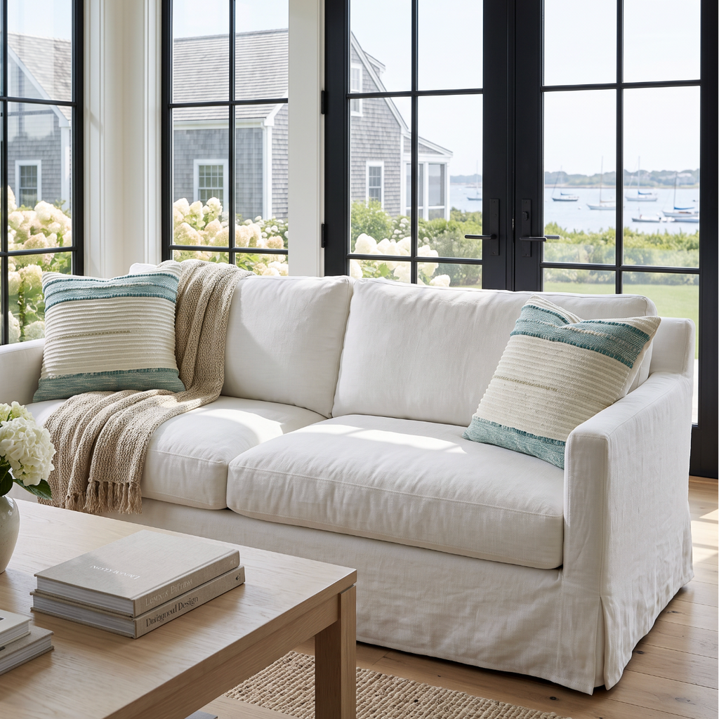 Coastal Mist Woven Stripe Pillow  Home