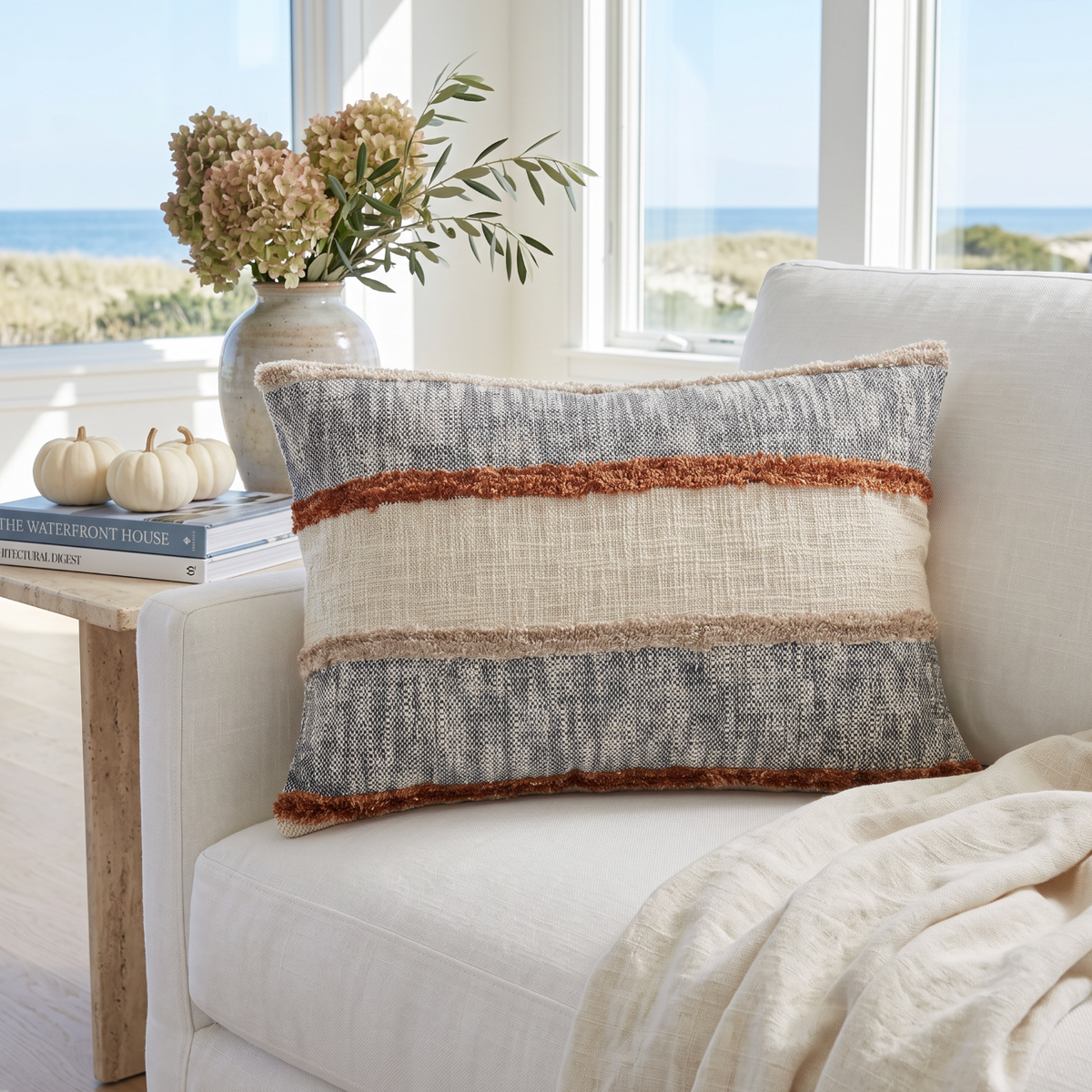 Fennco Styles Stripe Tufted Cotton Decorative Lumbar Throw Pillow Cover 16" W x 24" L - Multicolor Woven Rectangle Cushion Case for Home, Couch, Living Room, Bedroom, Office and Holiday Décor  Home