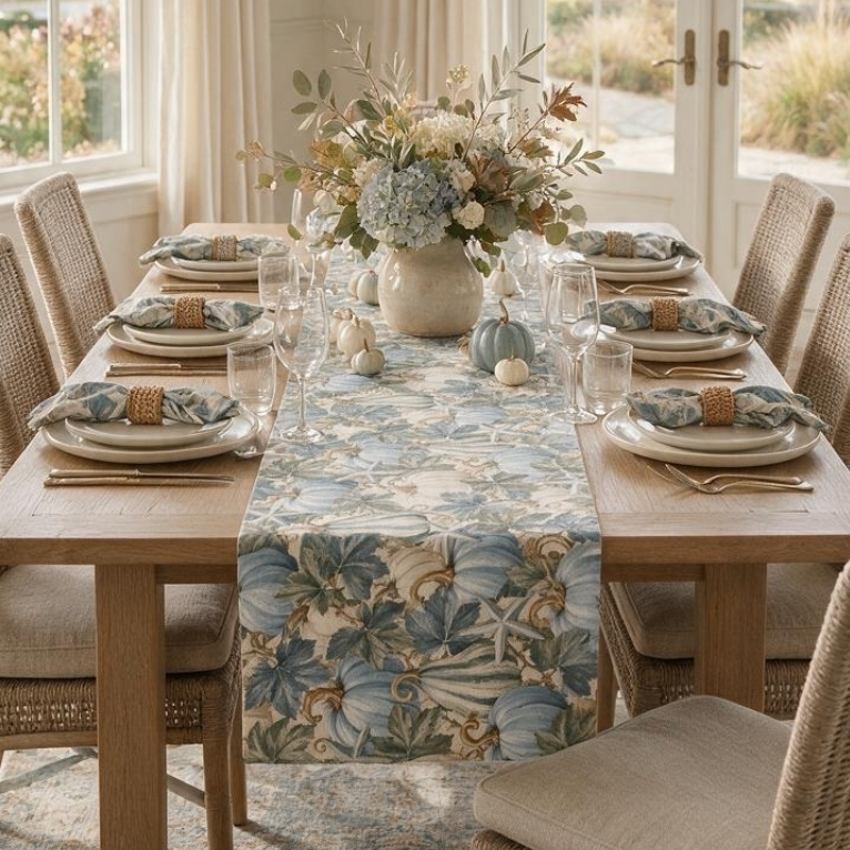 Blue Pumpkin Harvest Table Runner  Home Decor