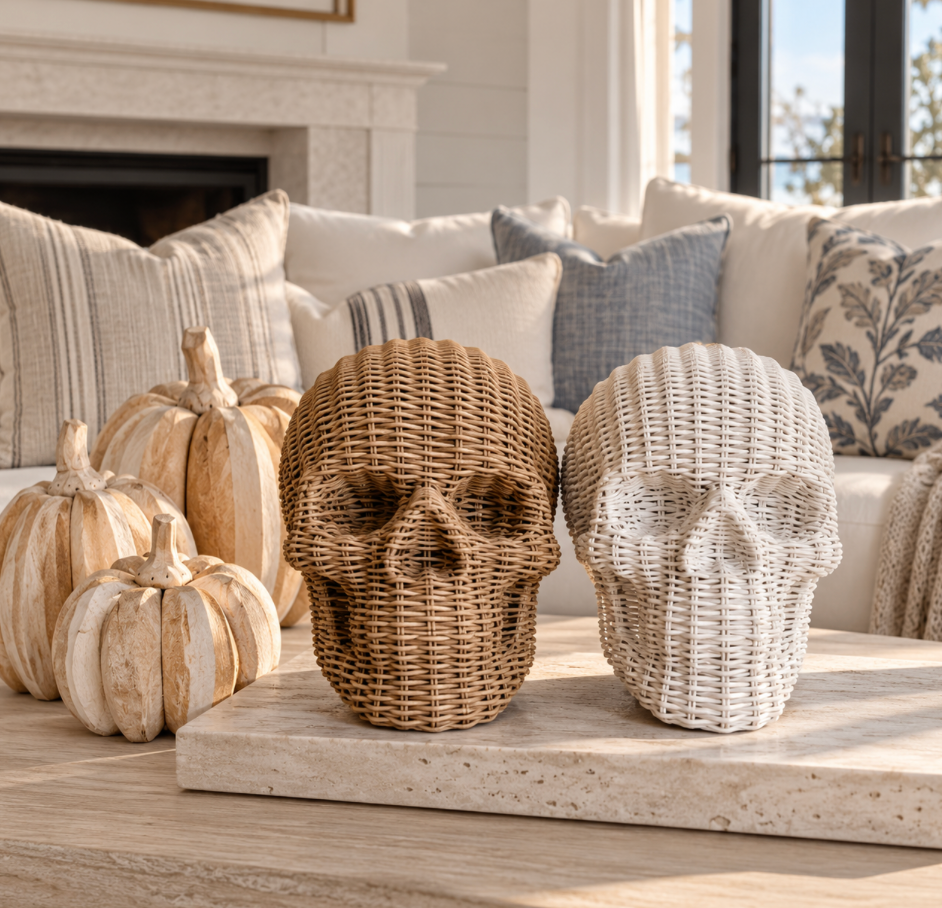 Skull Me  Basket Weave Statue