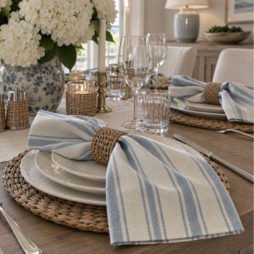 Newport Stripe Linen Napkins  Home Decor