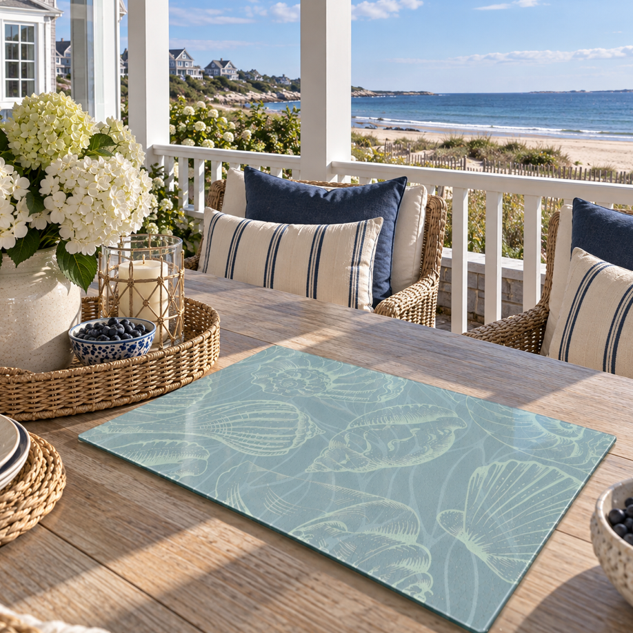 Coastal Seashell Glass Cutting Board  Home Decor
