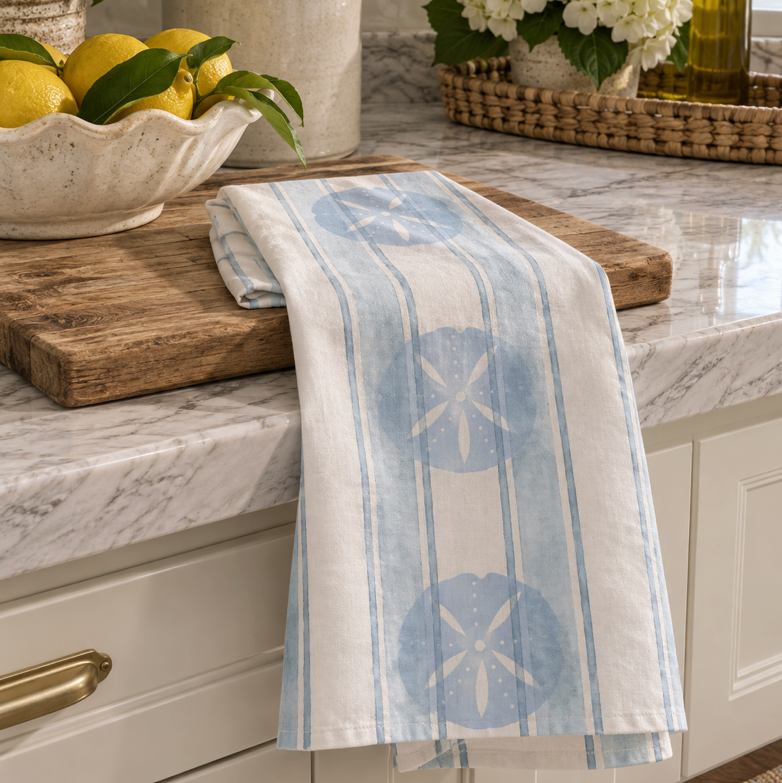Light Blue Sand Dollar Kitchen Towel  Home Decor