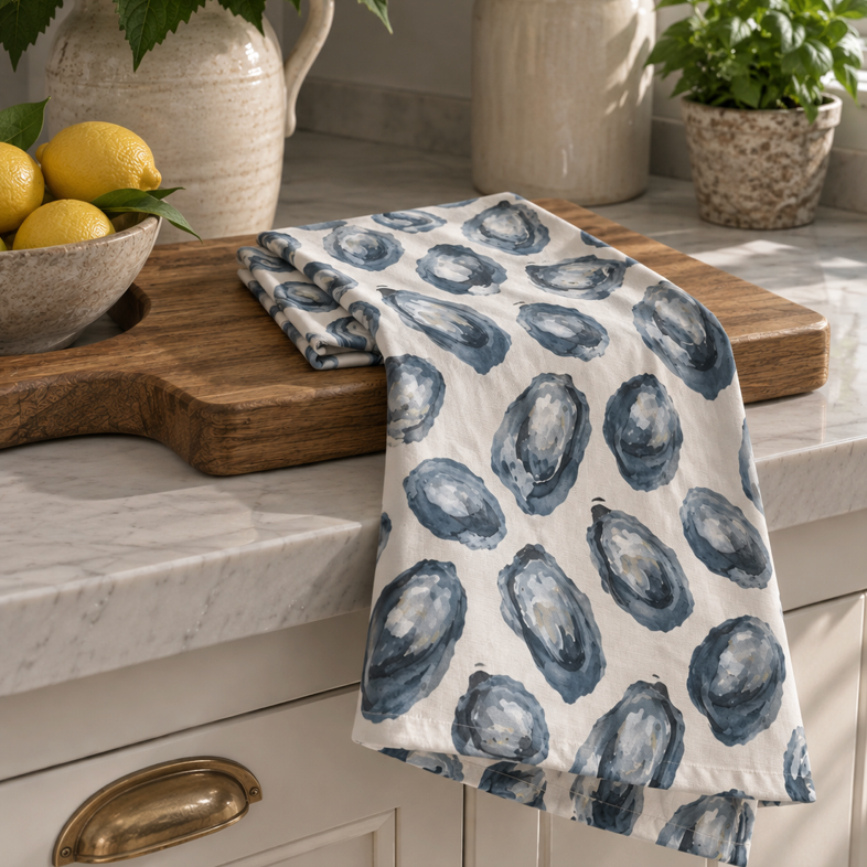 Navy Oyster Kitchen Towel  Home Decor