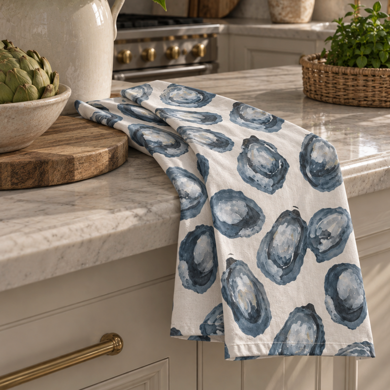 Navy Oyster Kitchen Towel  Home Decor