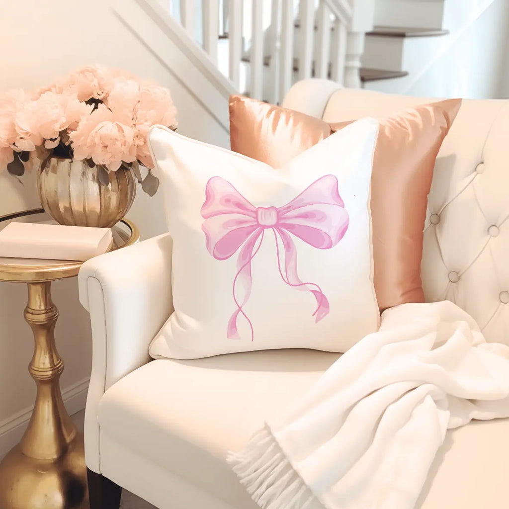 Pink Bow Coquette Throw Pillow Printify