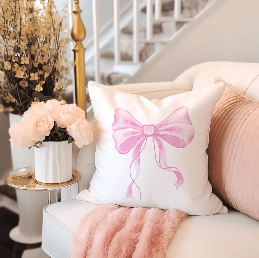Pink Bow Coquette Throw Pillow Printify