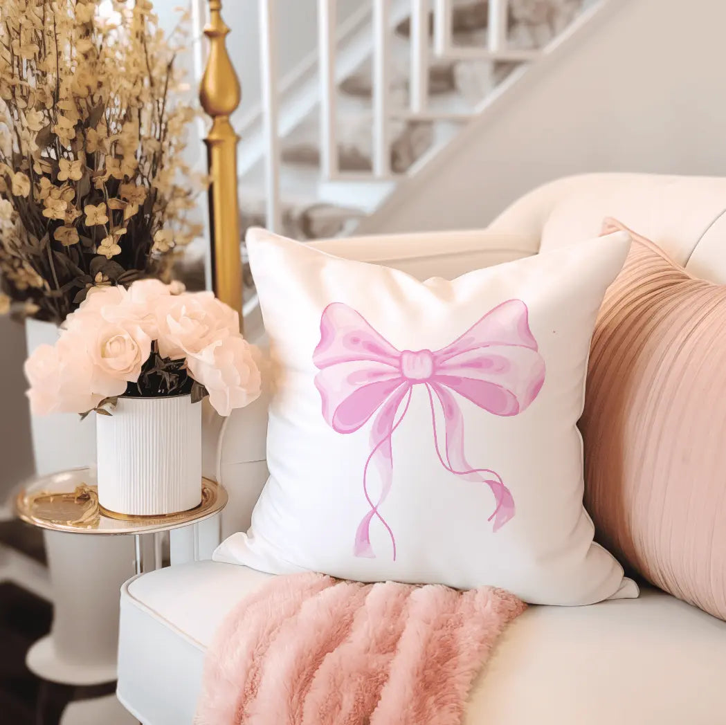 Pink Bow Coquette Throw Pillow Printify