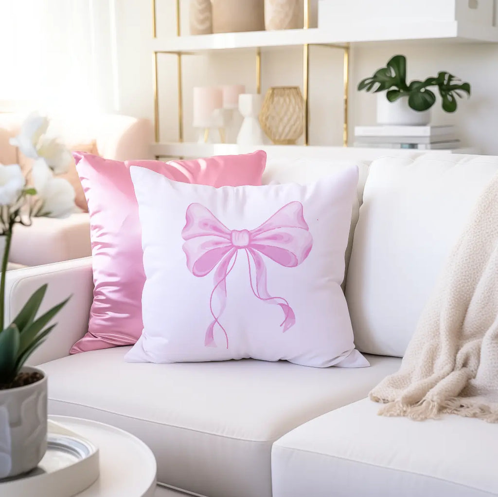 Pink Bow Coquette Throw Pillow Printify