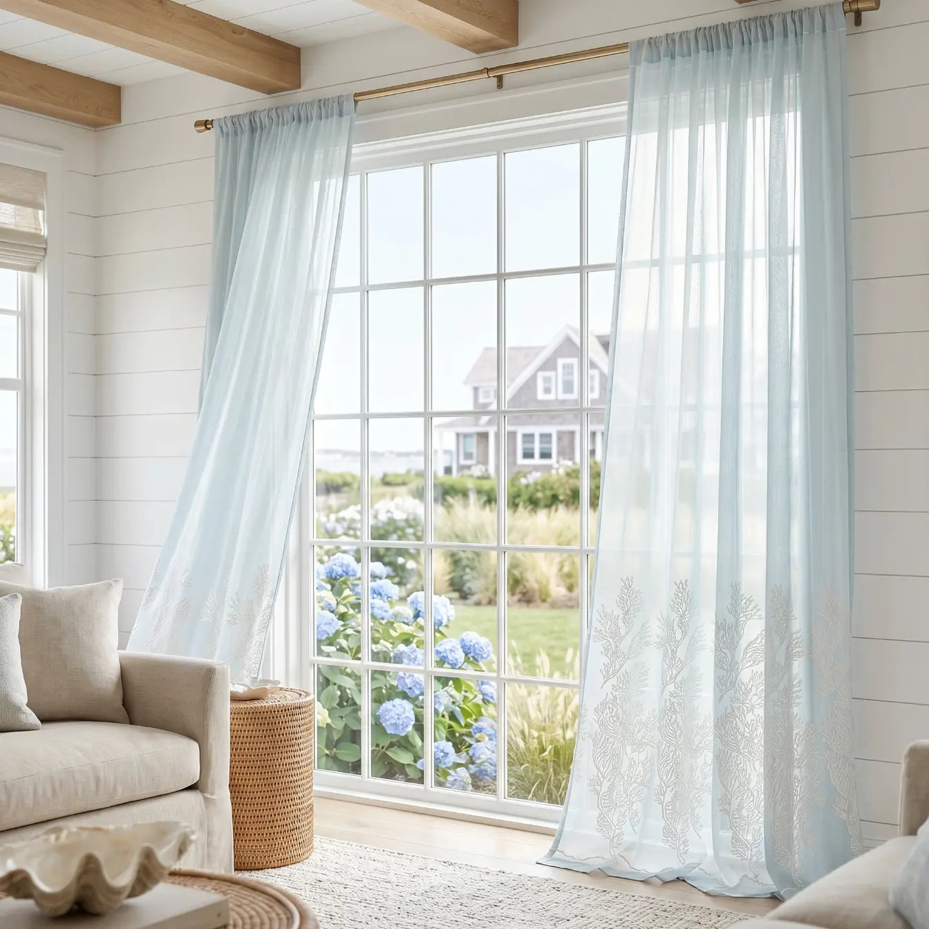 Ocean Coral Semi Sheer Curtain  Home Decor