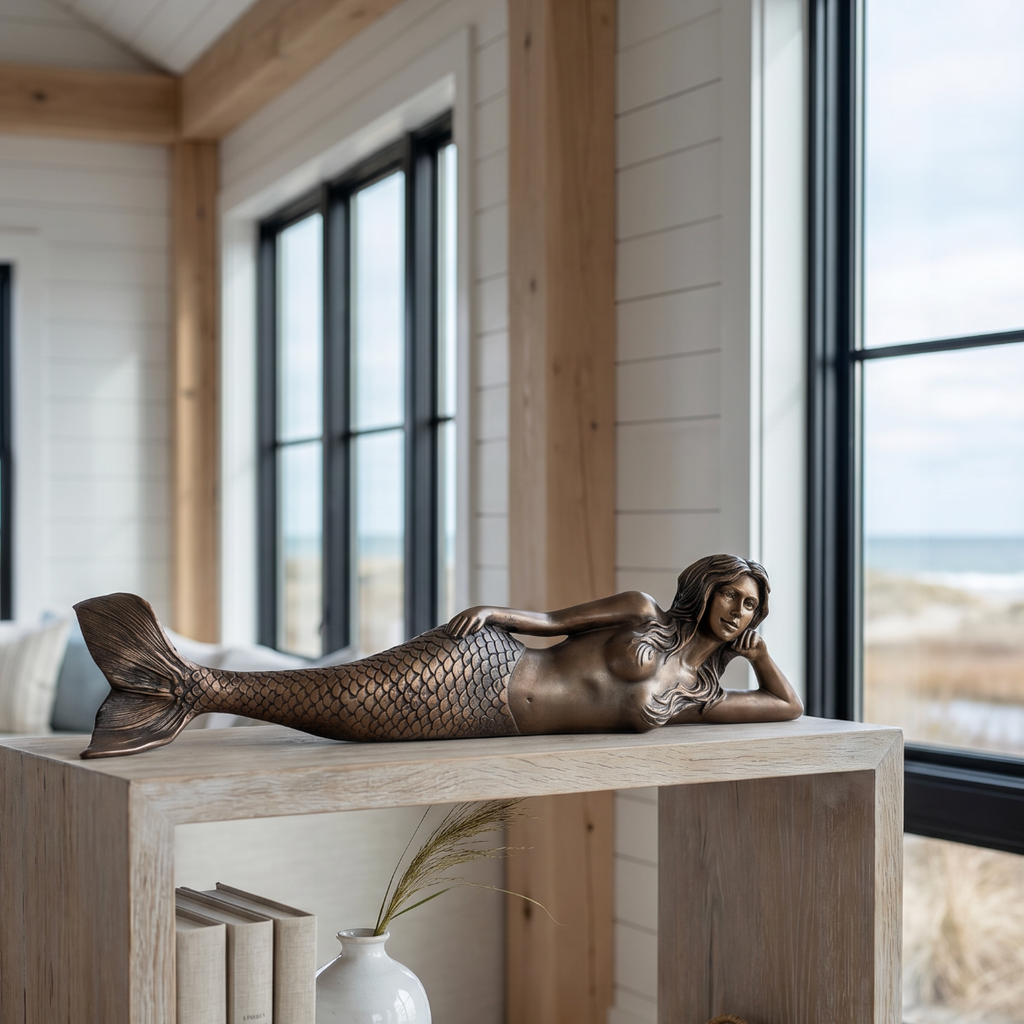 Dreamy Copper Mermaid Sculpture