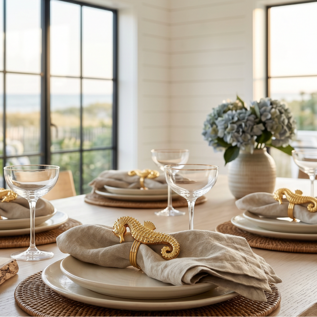 Gold Seahorse Napkin Rings  Napkin Rings