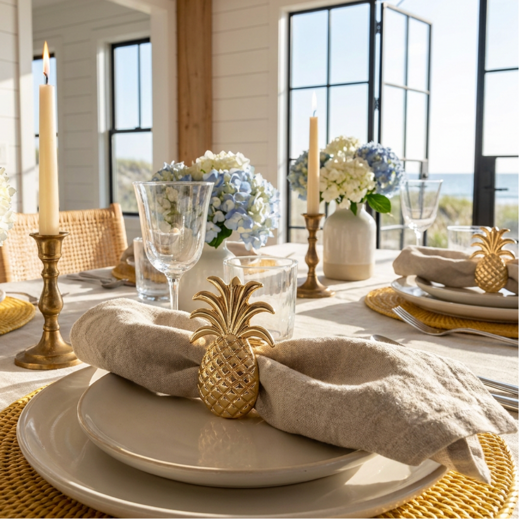 Tropical Pineapple Napkin Rings (Set of 6)