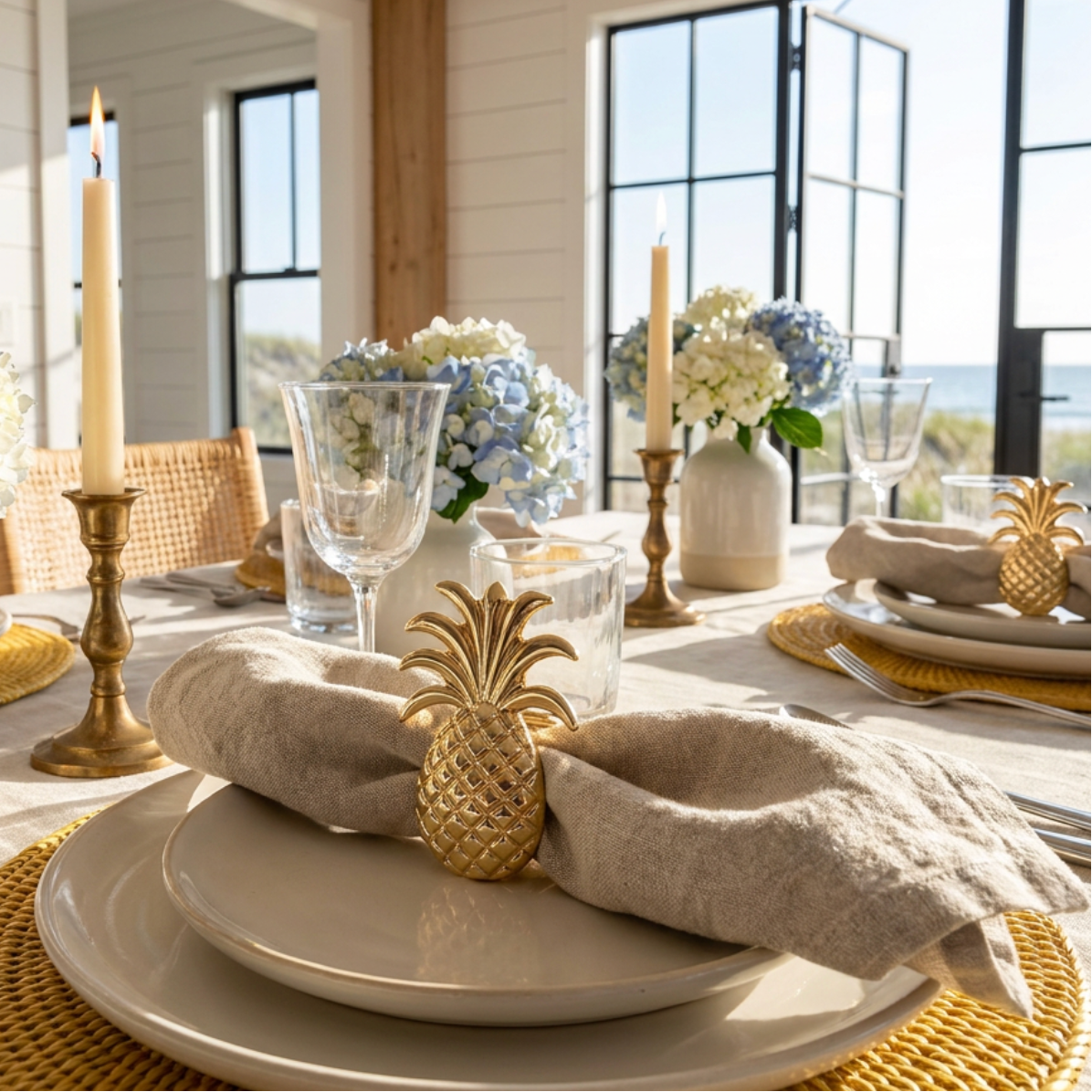 Tropical Pineapple Napkin Rings (Set of 6)