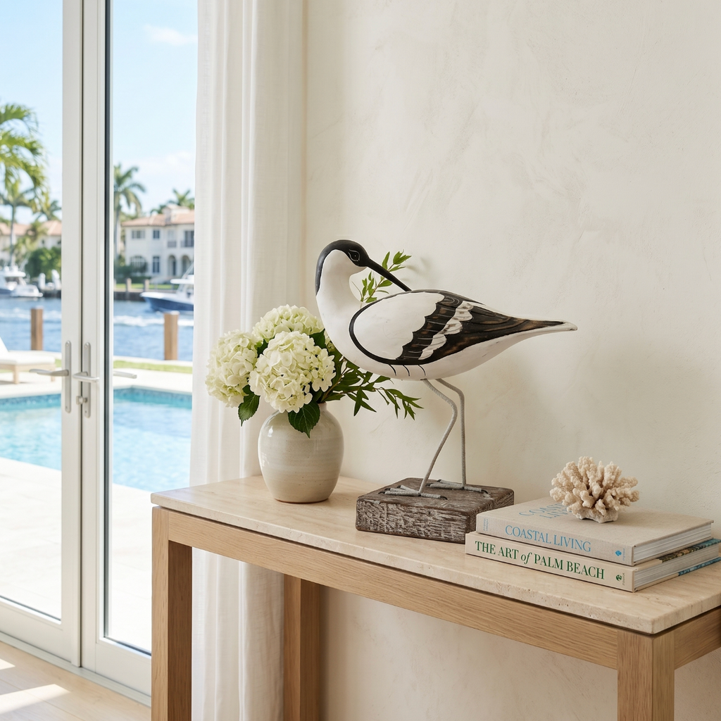 Wooden Avocet Bird Sculptures – 12-13” Coastal Shore Birds on Stands, Two Styles  Sculptures & Statues