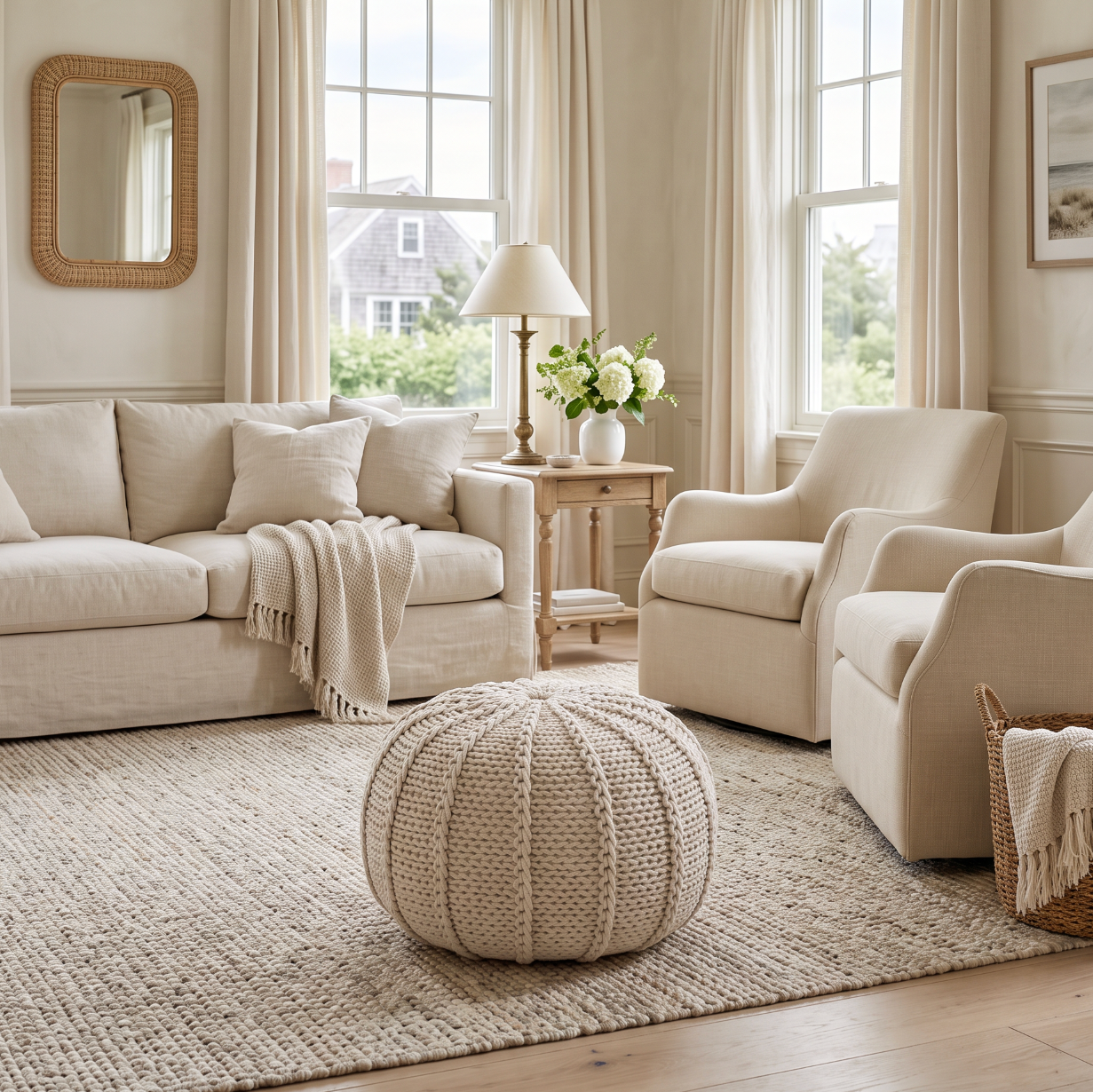 Bordeaux Knitted Round Pouf Ottoman And Floor Cushion  Accent Poufs