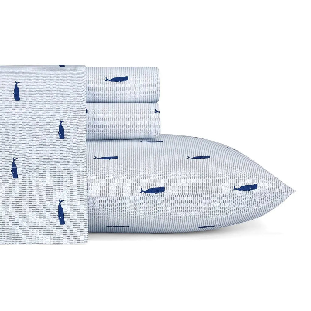 Twin XL size Coastal Beach 100-Percent Cotton Navy Blue White Stripe Sheet Set  Bedroom > Sheets and Sheet Sets