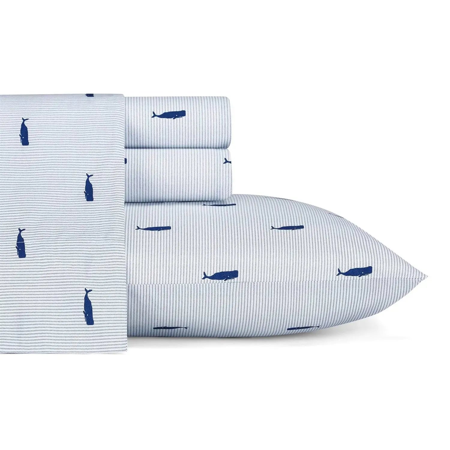Twin XL size Coastal Beach 100-Percent Cotton Navy Blue White Stripe Sheet Set  Bedroom > Sheets and Sheet Sets
