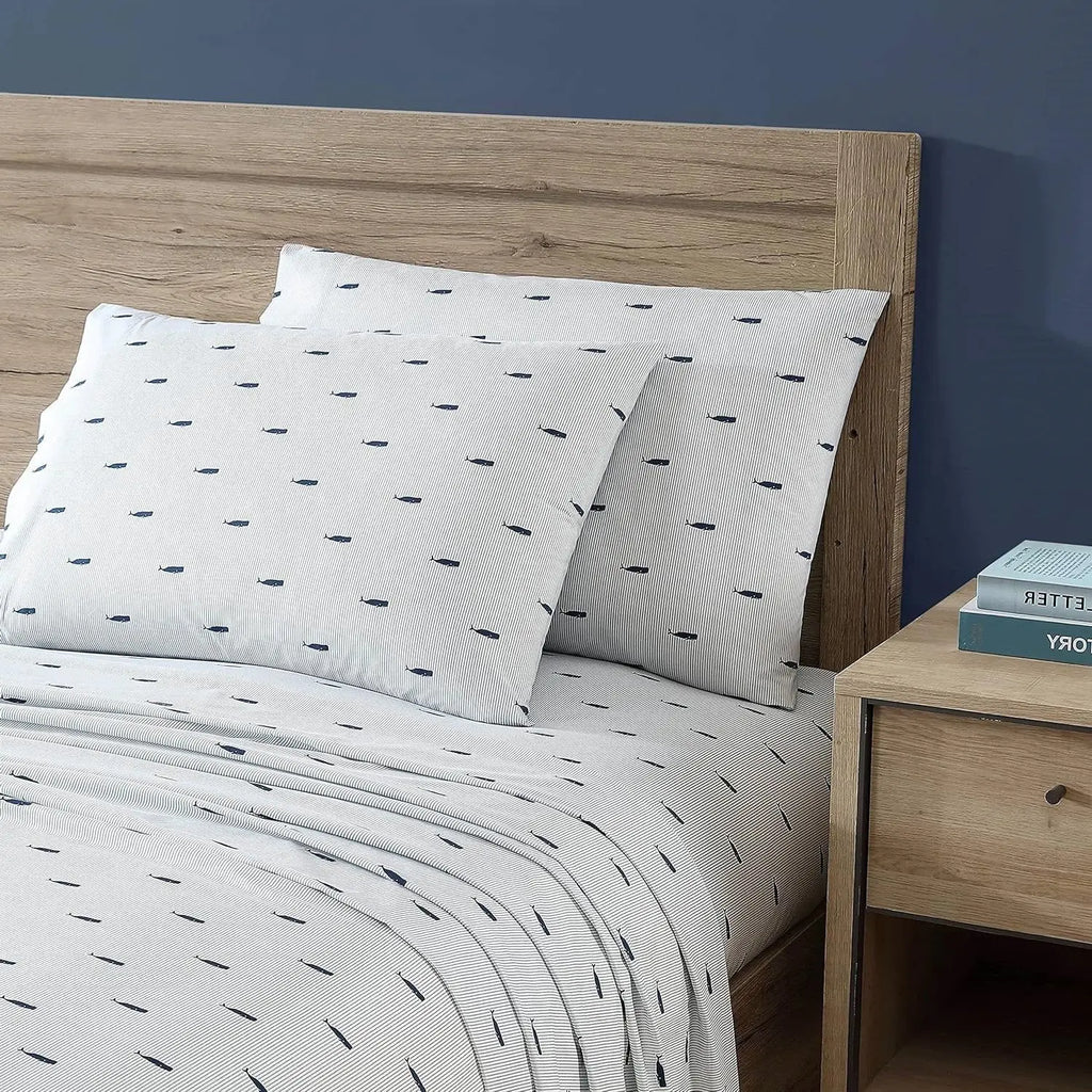 Twin XL size Coastal Beach 100-Percent Cotton Navy Blue White Stripe Sheet Set  Bedroom > Sheets and Sheet Sets