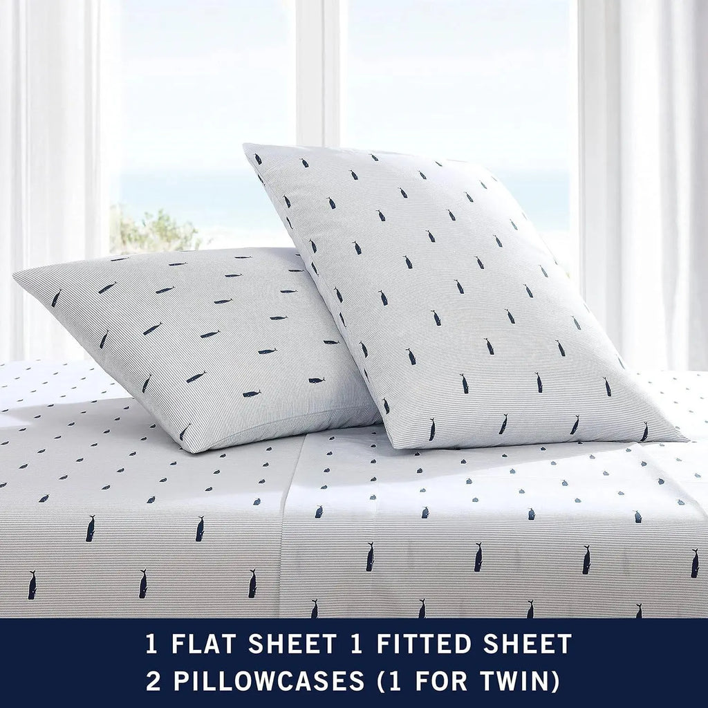 Twin XL size Coastal Beach 100-Percent Cotton Navy Blue White Stripe Sheet Set  Bedroom > Sheets and Sheet Sets
