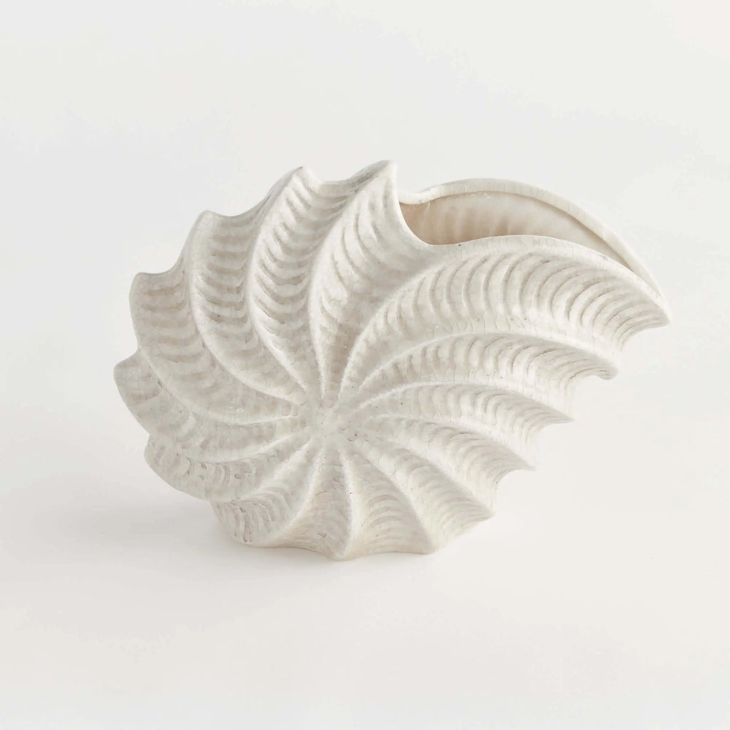 Vintage Coastal Shell Vase with Crackle Glaze Vintage Shopper