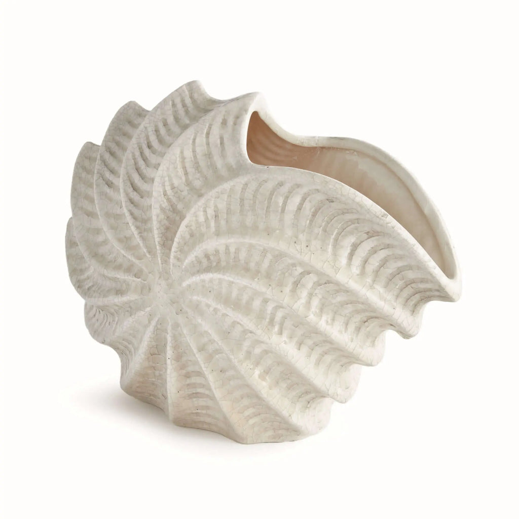 Vintage Coastal Shell Vase with Crackle Glaze Vintage Shopper