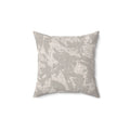 Stoneleaf Throw Pillow with neutral abstract leaf pattern on a square decorative cushion.