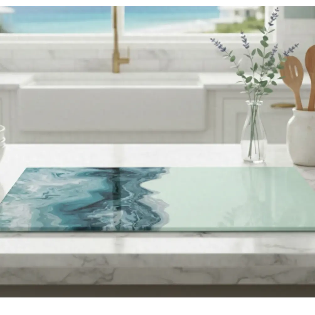 Abstract Wave Glass Cutting Board Printify
