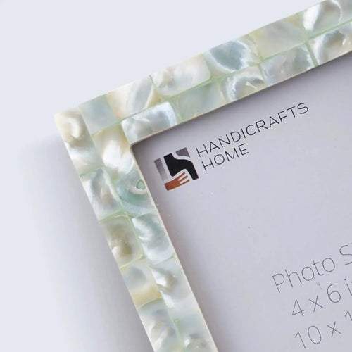 Close-up of the mother-of-pearl inlay detail on the Amalfi green picture frame