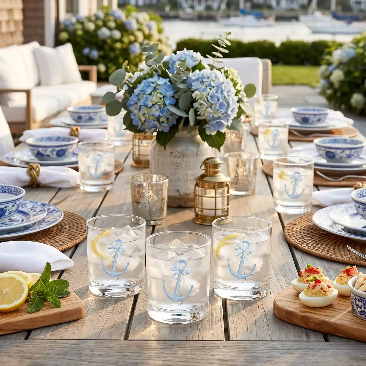 Anchor cocktail glass with nautical motif, coastal barware for beach house entertaining