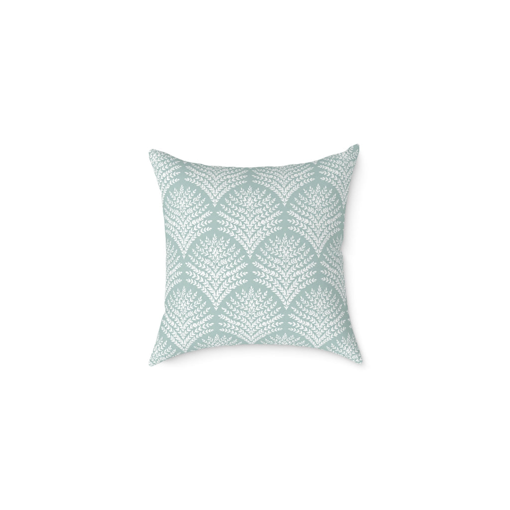 Aqua coastal botanical leaf motif decorative throw pillow cover for beach house home decor