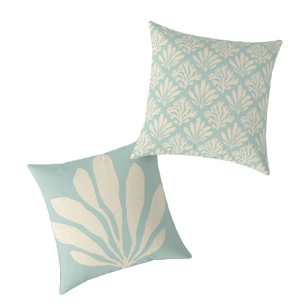 Aqua coral double sided pillow for coastal decor