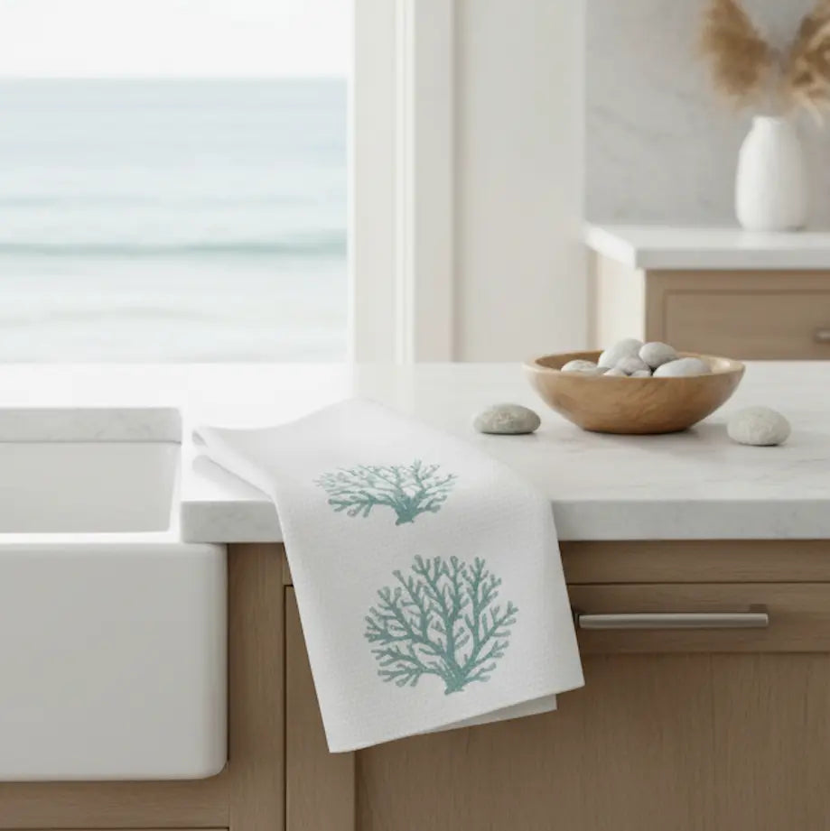 Aqua Coral Reef Kitchen Towel Printify