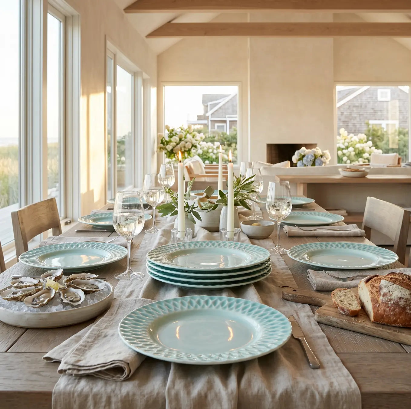 Aqua ceramic dinner plate set of six for everyday and entertaining.