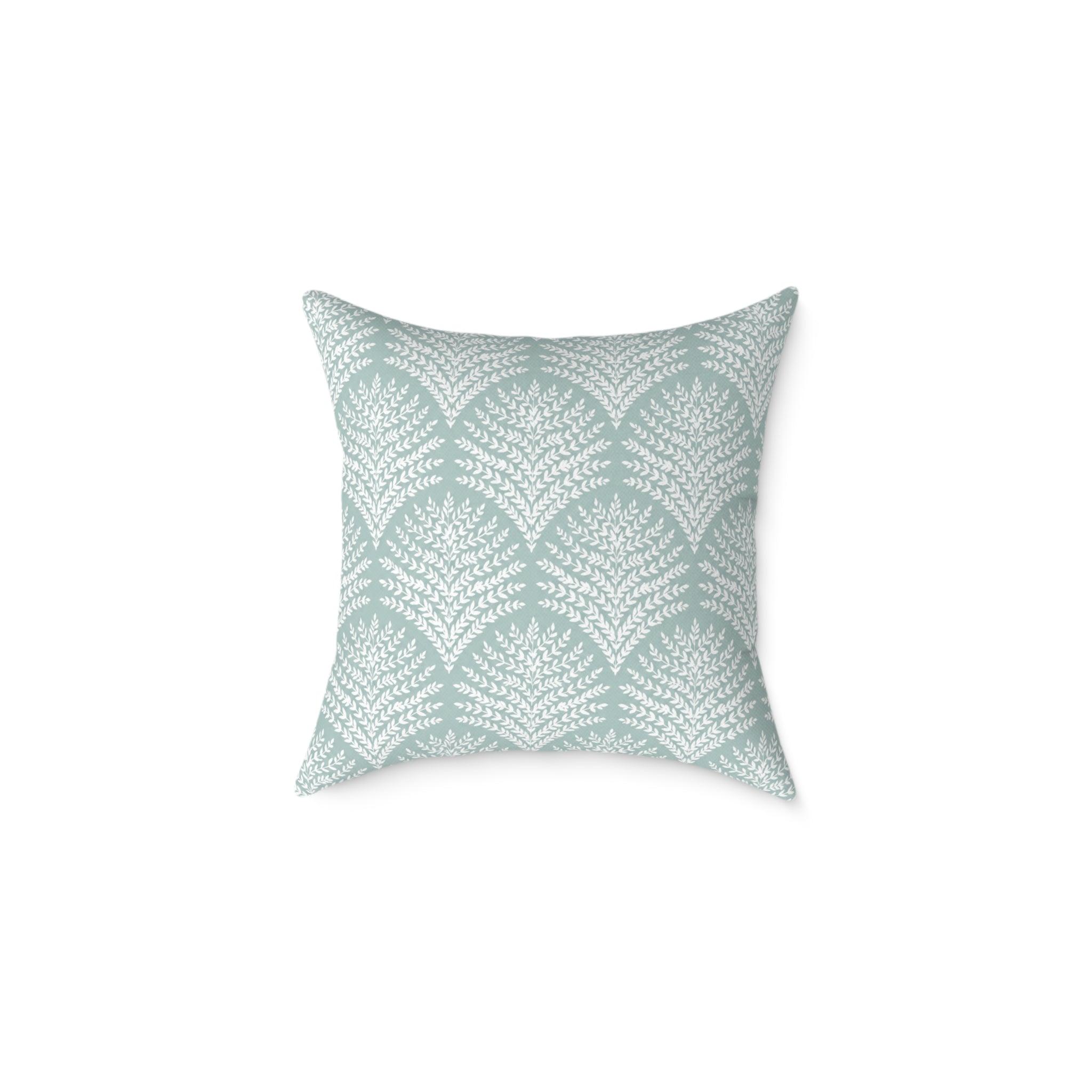 Aqua leaf pattern square throw pillow cover for coastal home accent cushions