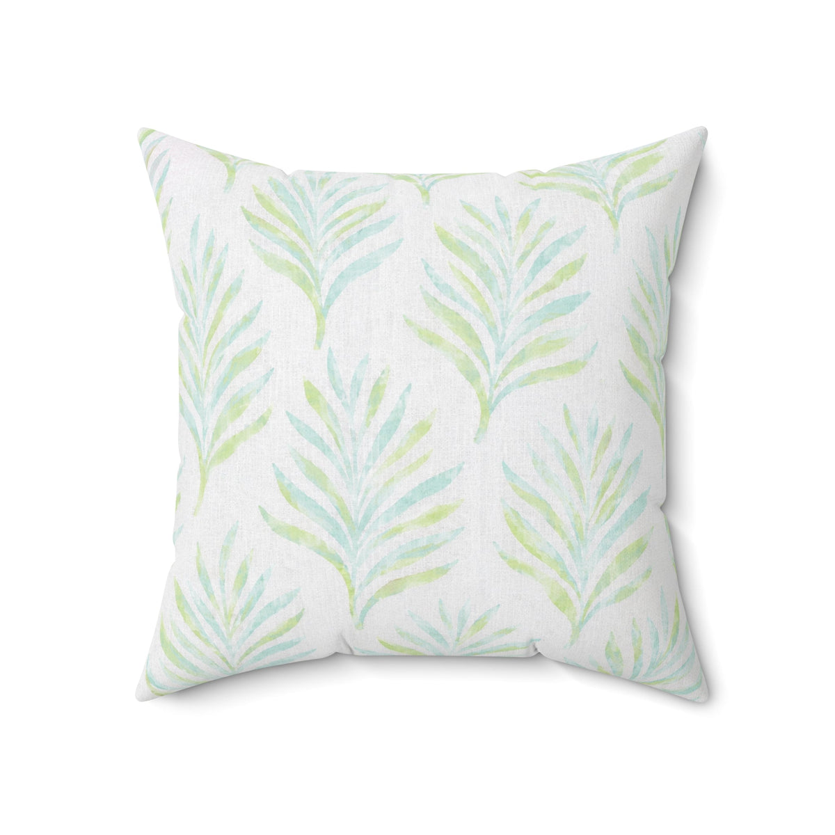 Aqua and sage palm leaf accent pillow for coastal home decor