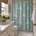 Aqua sailboat pattern shower curtain for coastal bathroom decor