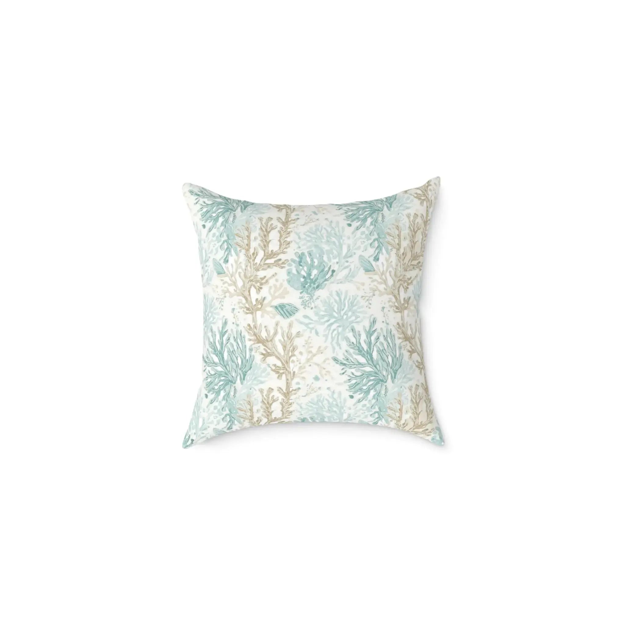 Double-sided aqua sand coral pattern on premium coastal throw pillow