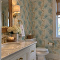 Aqua and tan coral pattern wallpaper for elegant coastal home decor.