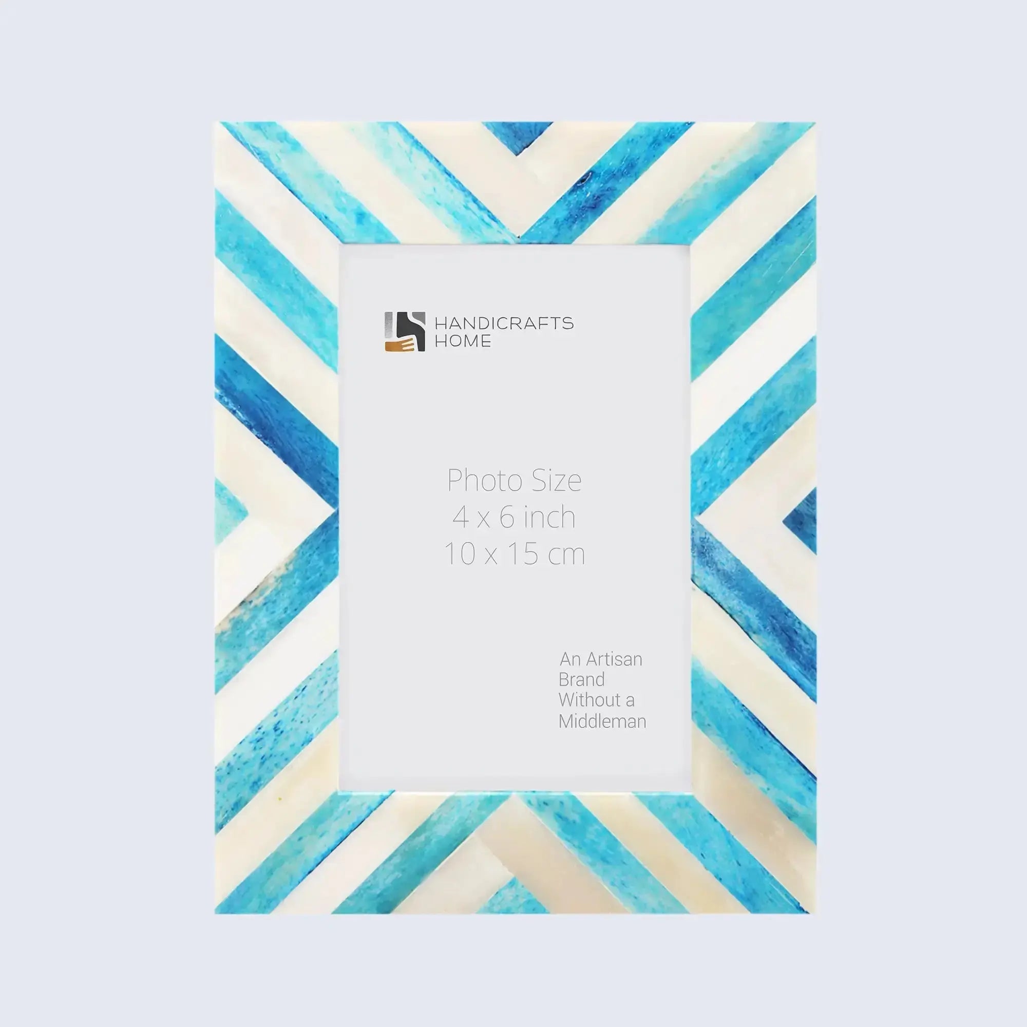 modern turquoise picture frame with geometric chevron design