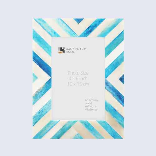 modern turquoise picture frame with geometric chevron design