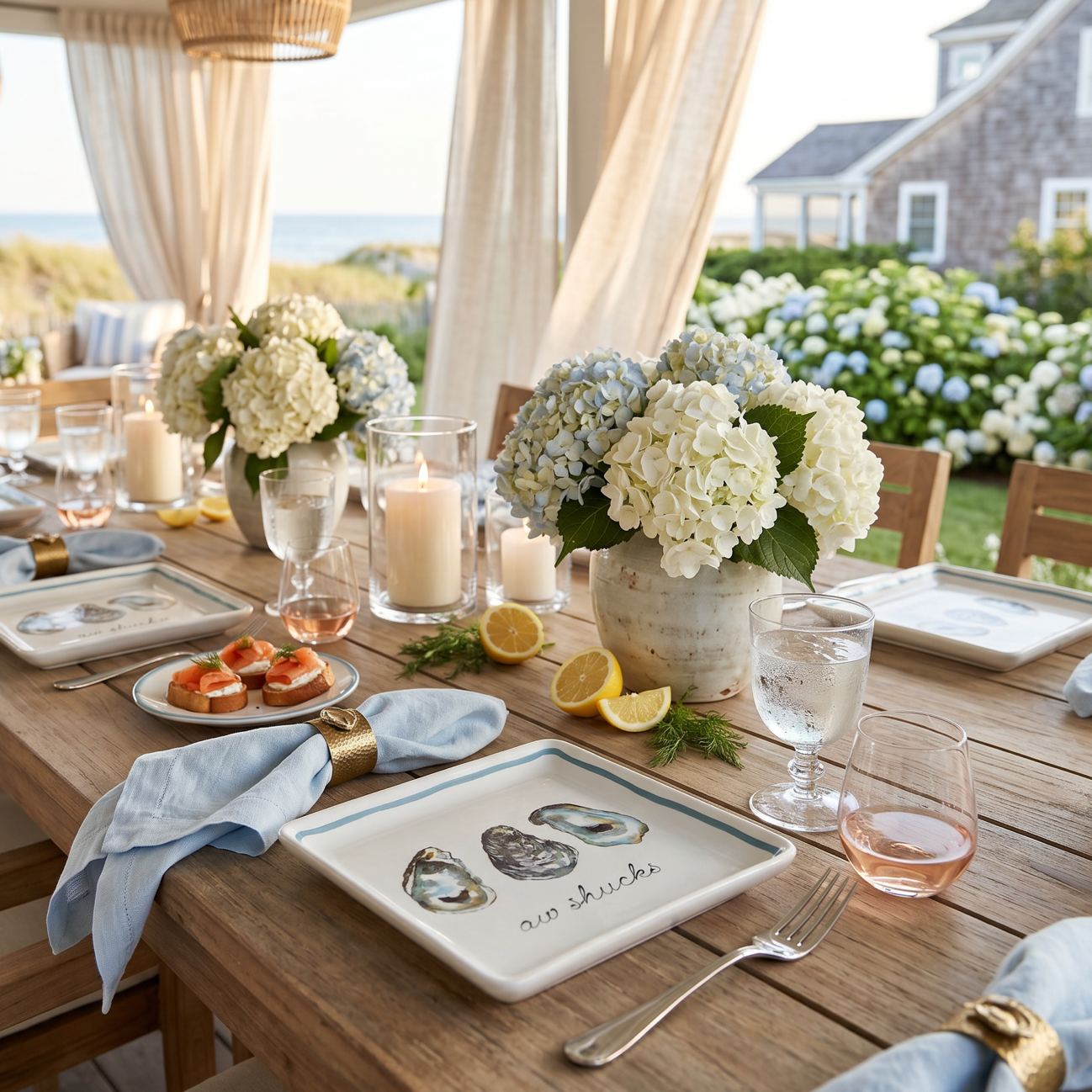 Aw Shucks appetizer plates set of four oyster-themed ceramic plates for coastal entertaining