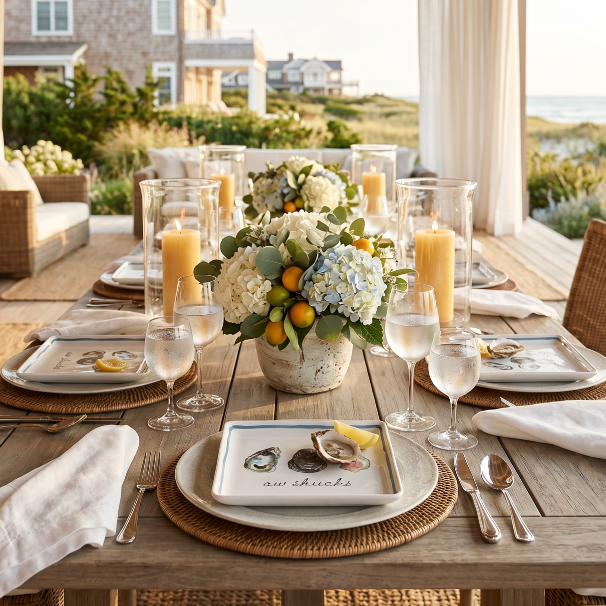 Aw Shucks oyster appetizer plates set of four perfect for beach house and coastal dining.