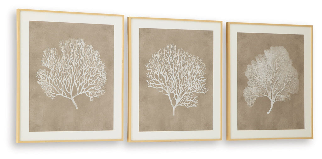 Hendridge - Wall Art Set (Set of 3) - Taupe / White  Framed Print Sets