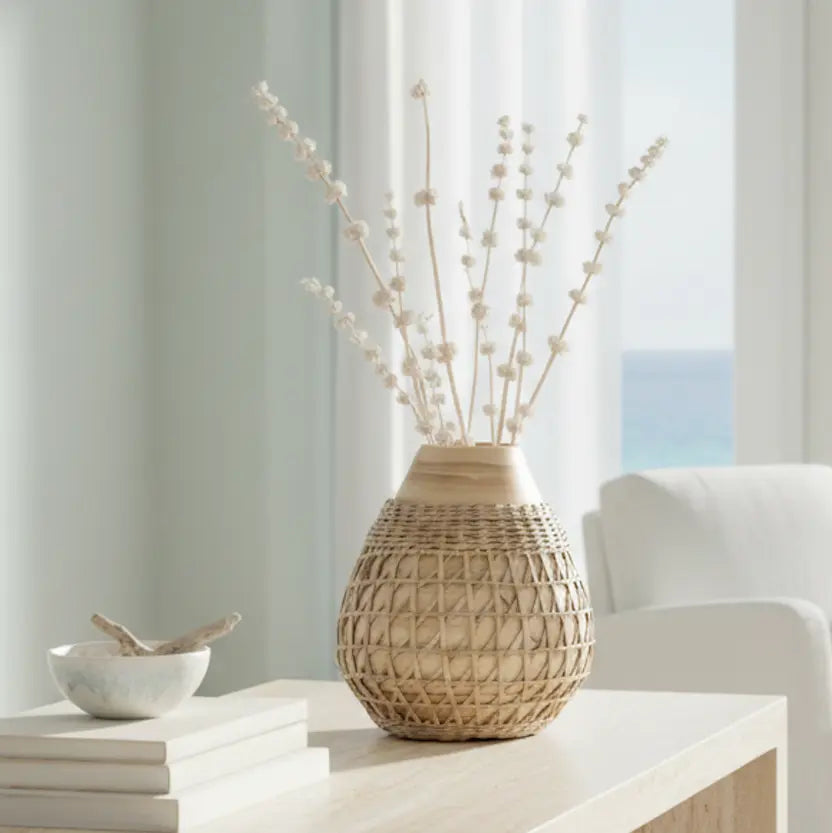 Bamboo Vase with Seagrass Weave White Cliff Studio