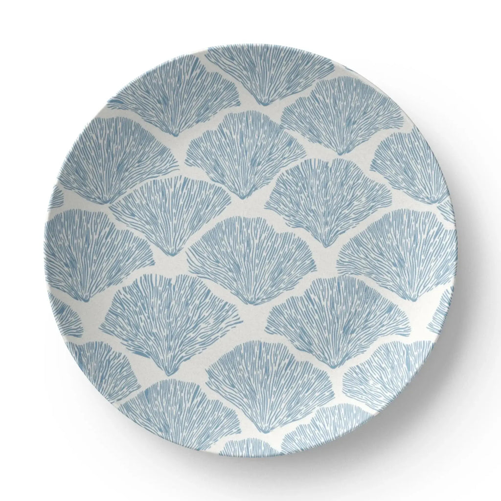 Blue coral patterned plates designed for coastal table settings
