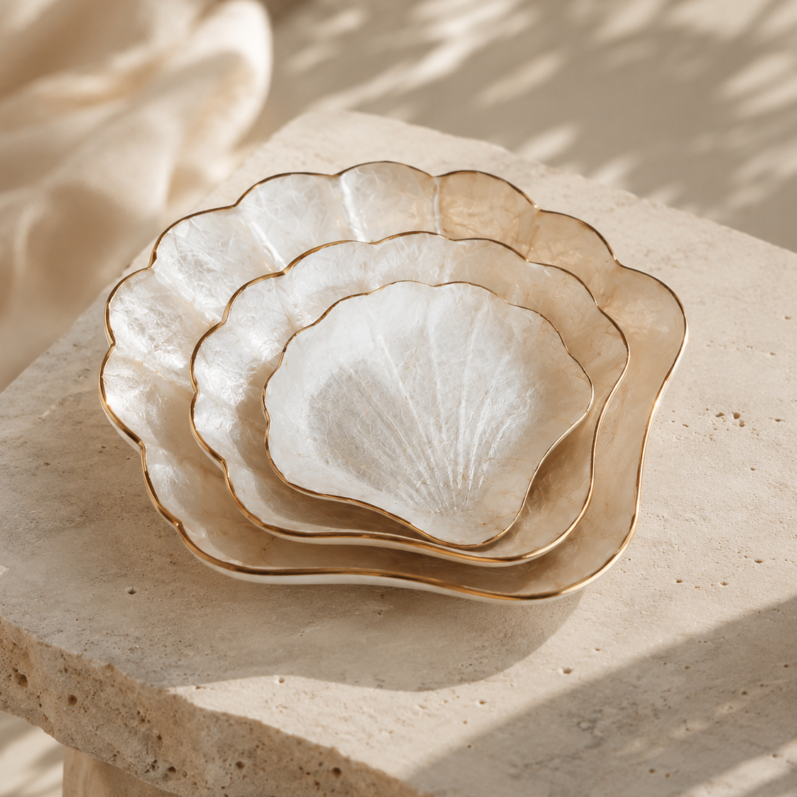 Luxury mother of pearl shell tray for tabletop or vanity decor. 