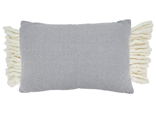 Grey coastal lumbar pillow covered in horizontal cream loops, ideal for layering with light neutrals.