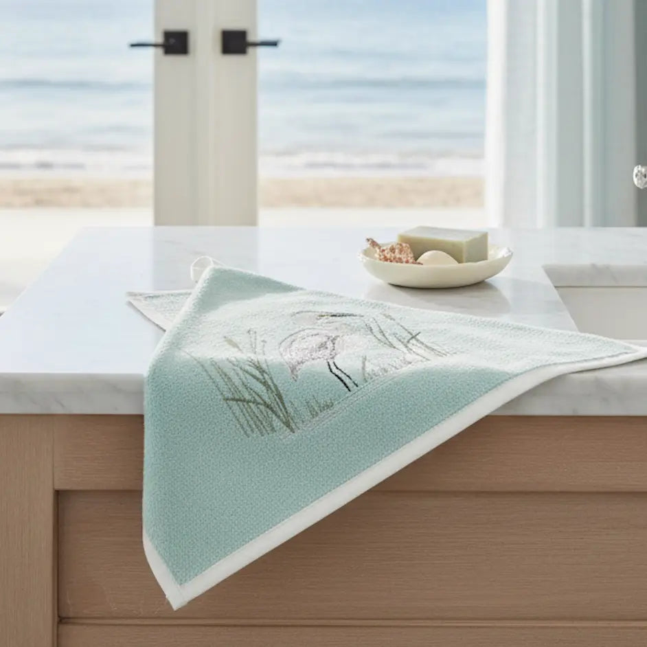 White Egret Bird Terrycloth Guest Hand Towel Loving Coastal Living