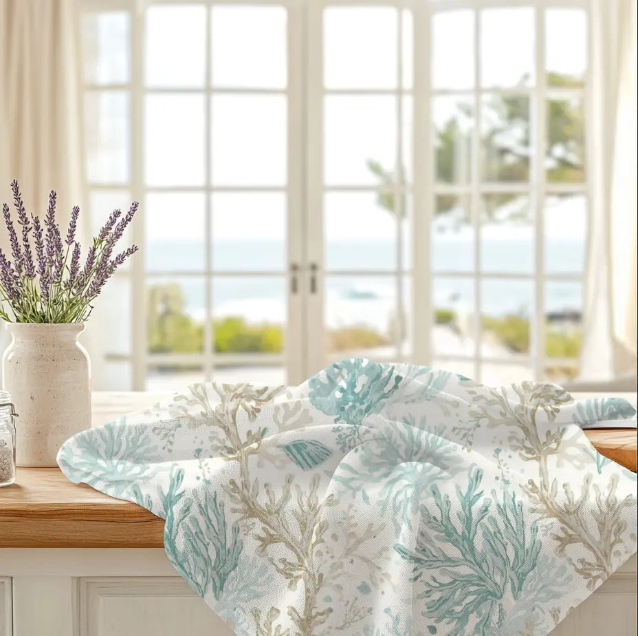 Coral Cove Kitchen Towel Printify